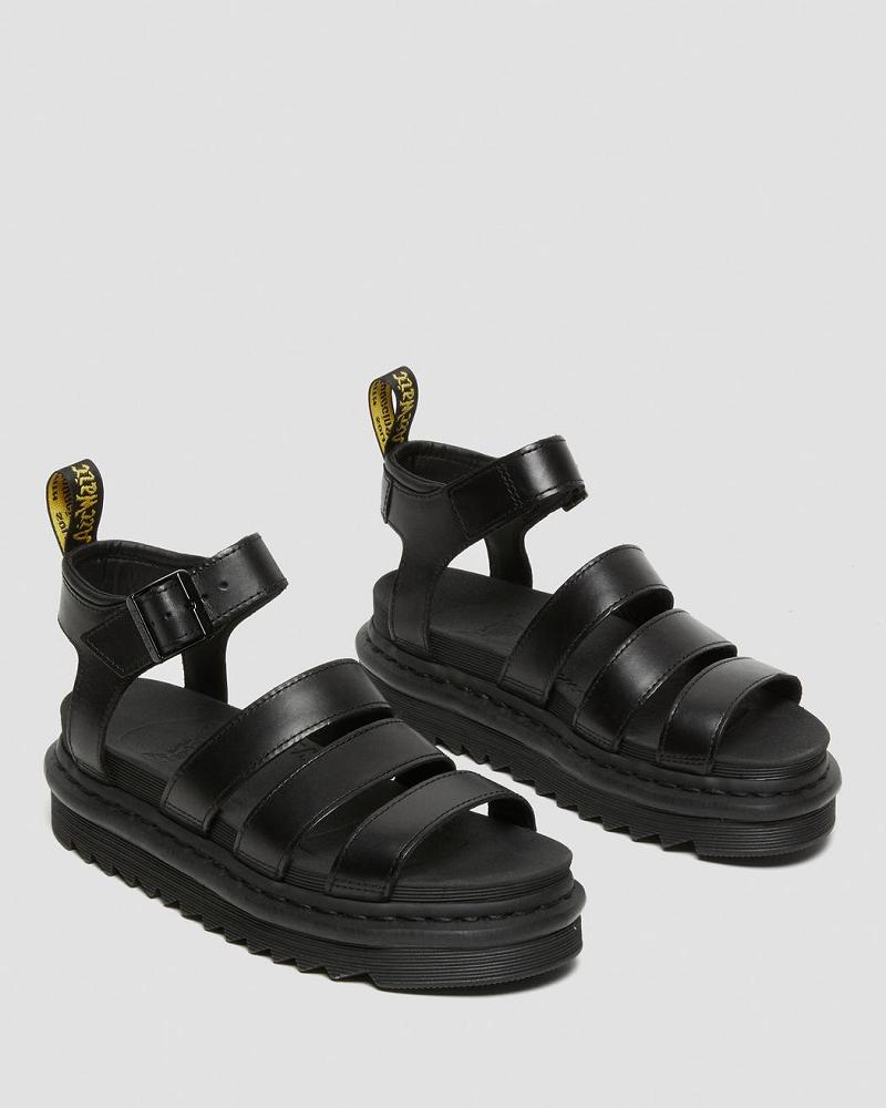 Dr Martens Blaire Brando Leren Sandalen Met Riem Dames Zwart | NL 467FDN